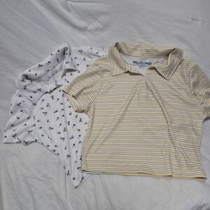 Wallflower Yellow(L) Striped and White Floral (M) Polo Crop Top Set